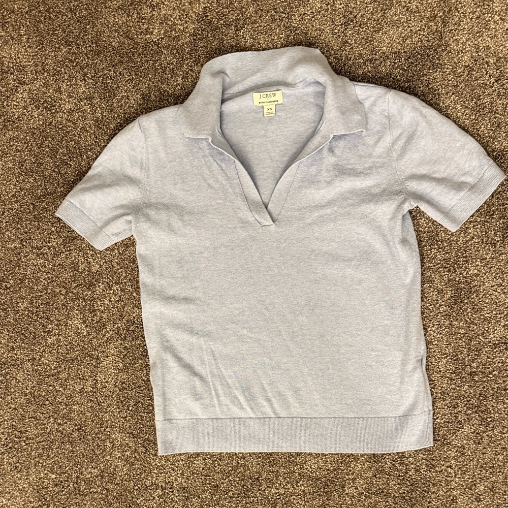 J.Crew Light Blue Cashmere Collared Knit Top